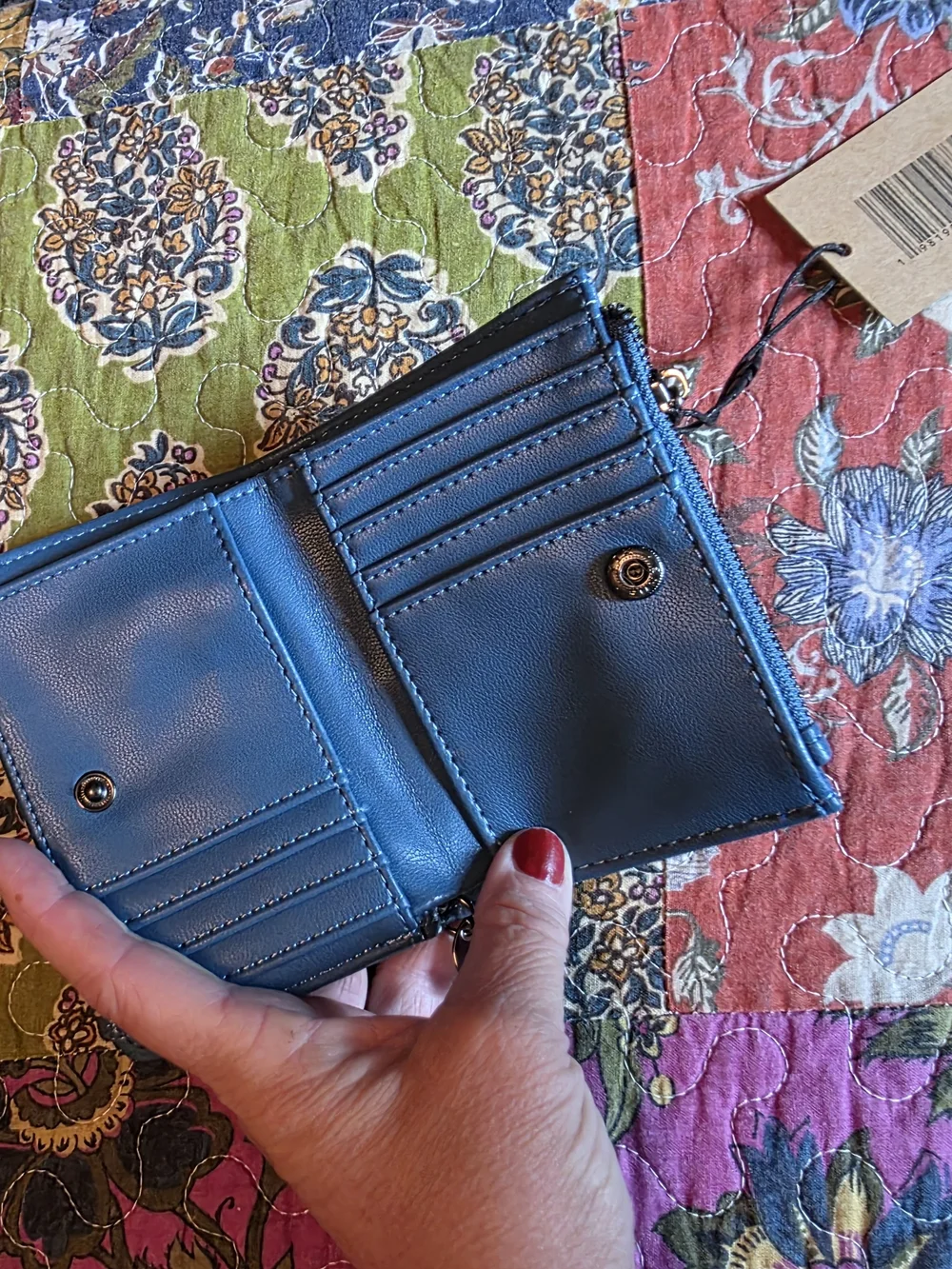 Steve Madden Quilted Leather Zip Wallet - Blue